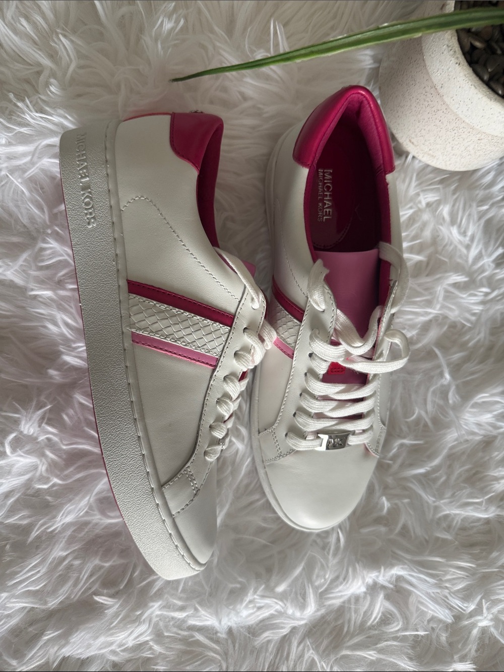 Michael Kors White Sneakers with Pink Accents
